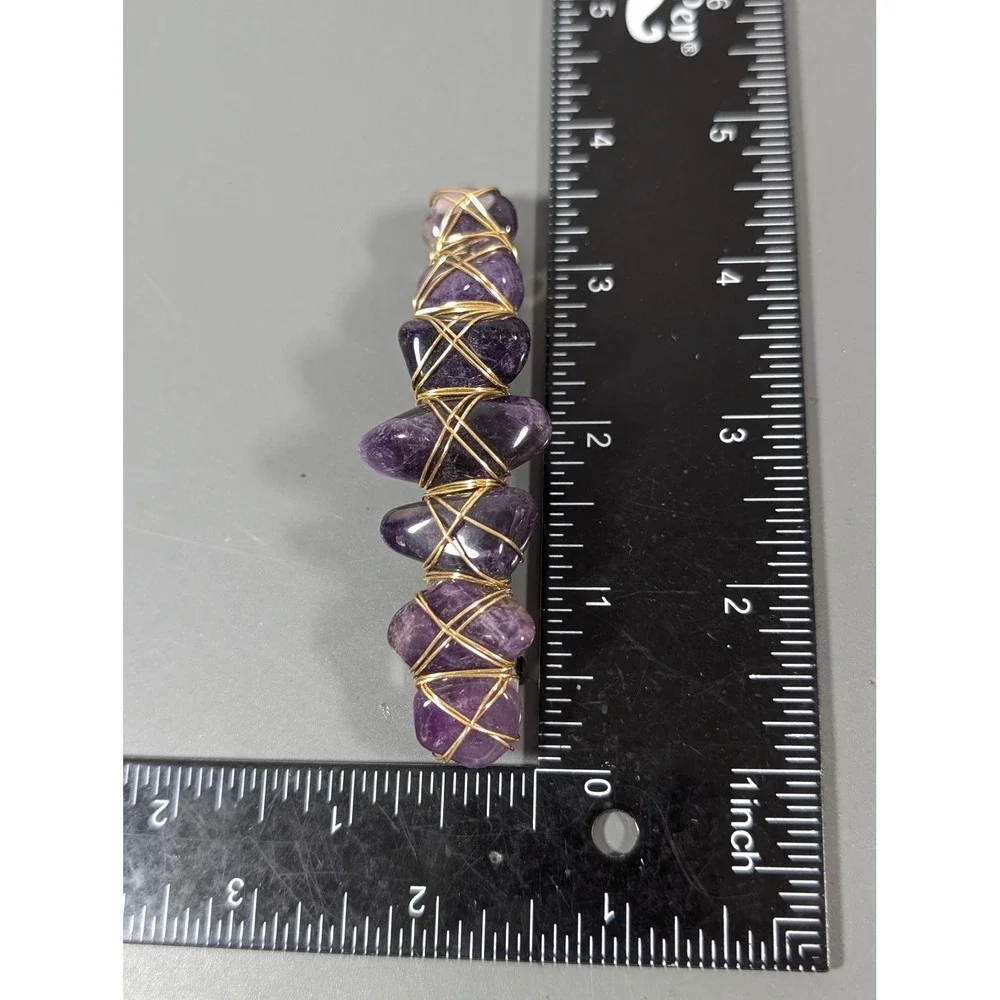 Artisan Purple Gemstone Wire Wrapped Hair Barrette Gold Tone Handmade